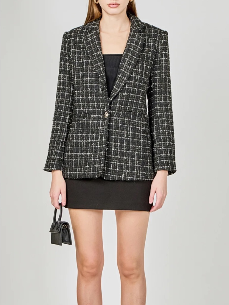Endless Rose Classic Black Tweed Blazer - Women's Jacket